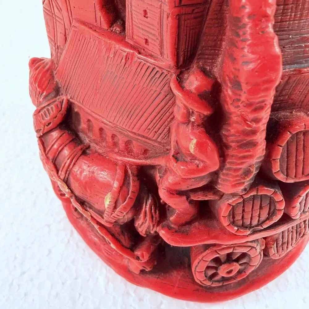 Vintage Munich Germany Relief Carved Pillar Candle Red Architectural NEW Unlit
